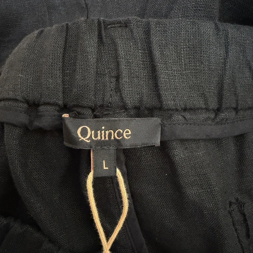 Quince Womens 100% European Linen Pants‎ Size L Black Coastal Resort Vacay NWT